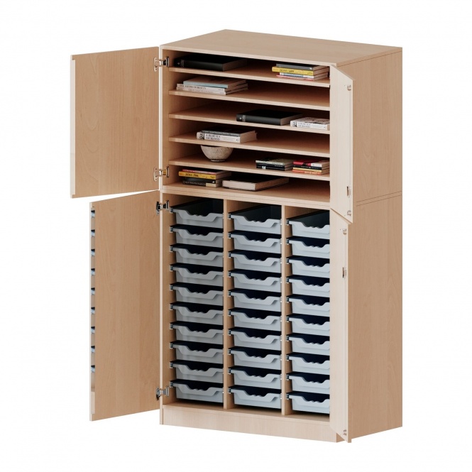 Bastelschrank, 5 OH, 4-türiger Schrank mit 30 flachen Boxen, zweiteilig, B/H/T 104,5x190x65cm 